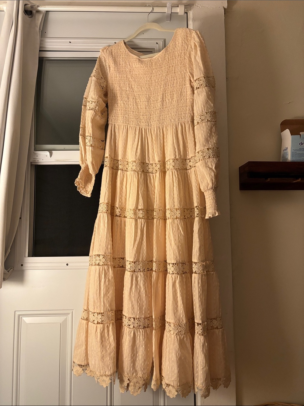 Cream Lace Tiered Long Dress